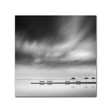 George Digalakis 'Four Benches And Three Umbrellas' Canvas Art,24x24